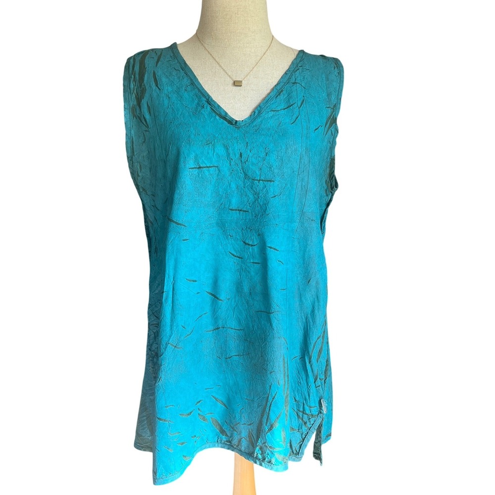 Skif Tunic Top L Turquoise Blue Excellent Sleeveless V-Neck Boho Lagenlook USA - Picture 1 of 8
